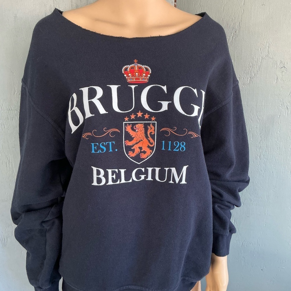 Brugge Belgium Navy Graphic Crewneck Sweatshirt Bruges Sweatshirt, Belgium Bruge